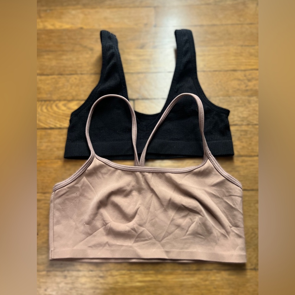 Women’s Seamless Black Bralette & Blush Sports Bra Set